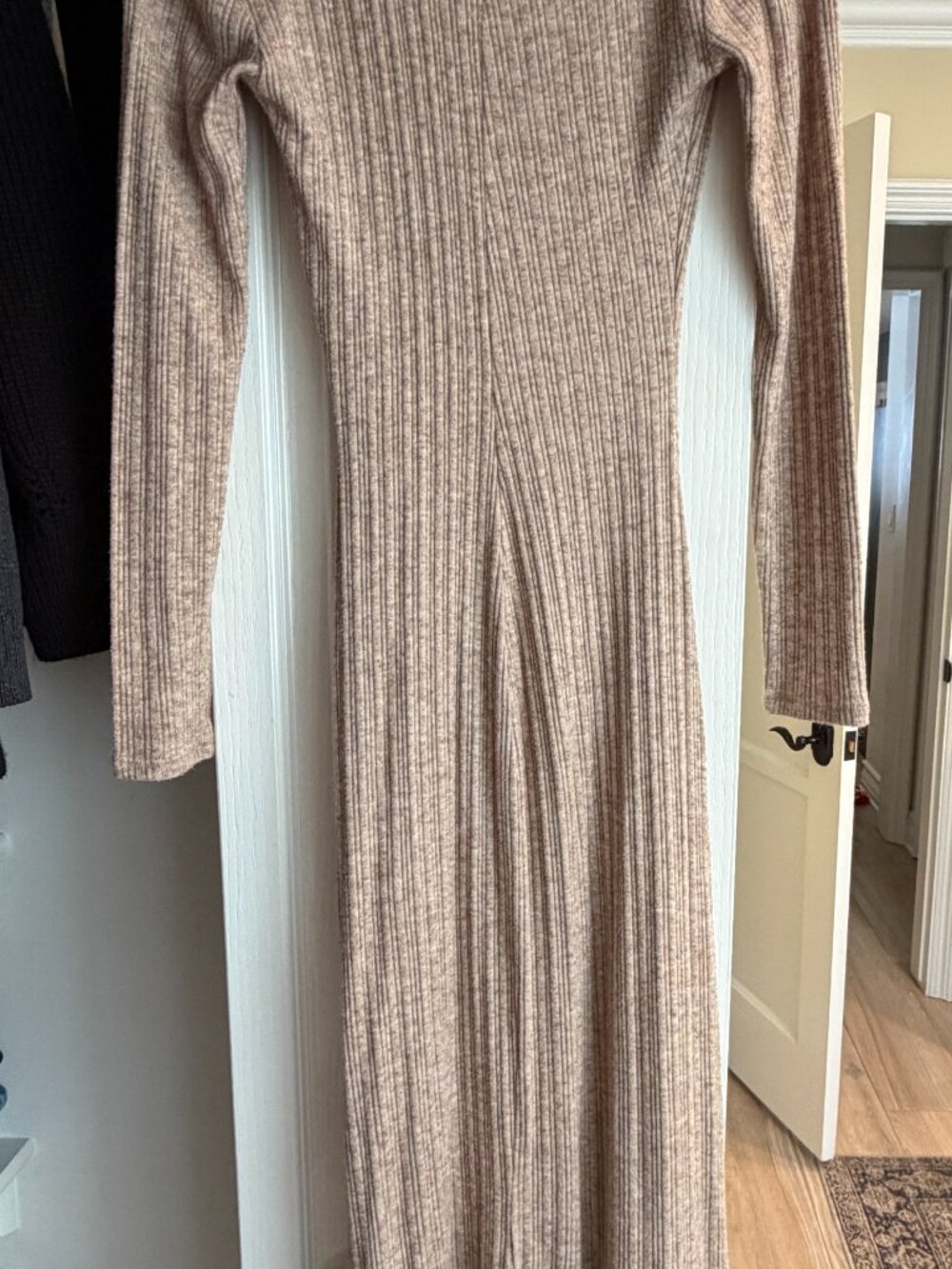 Lulus Long Sleeve Ribbed Midi Sweater Dress, Heather Beige, XS - Picture 6 of 7